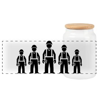 Construction Worker Team - Panoramic Cookie Jar with Wooden Lid - white - Front