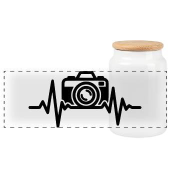Camera Heartbeat – Photographer Gift - Panoramic Cookie Jar with Wooden Lid - white - Front