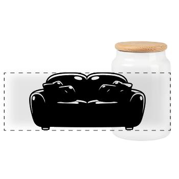 Sofa Couch Silhouette Chill Vector - Panoramic Cookie Jar with Wooden Lid - white - Front
