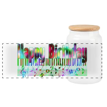 Neon Birthday Music Kaleidoscope Happy - Panoramic Cookie Jar with Wooden Lid - white - Front