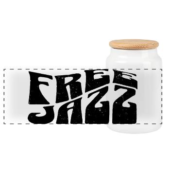 Free-Jazz-Logo - Panorama Keksdose mit Holzdeckel - Weiß - Vorne