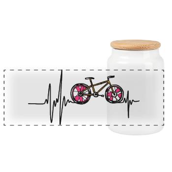 Bicycle Cycling Sport Road Heart Rhythm - Panoramic Cookie Jar with Wooden Lid - white - Front