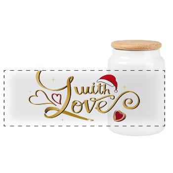 Golden Love Lettering with Christmas Hat - Panoramic Cookie Jar with Wooden Lid - white - Front