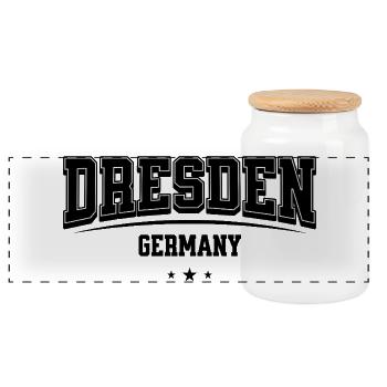 Dresden Germany Lettering - Panoramic Cookie Jar with Wooden Lid - white - Front