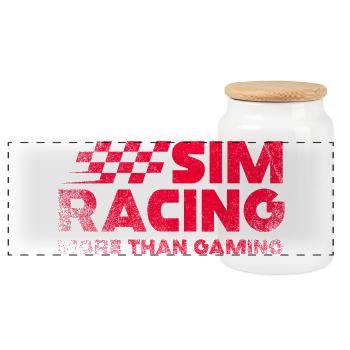 Sim Racing Neon Checkered Logo - Panoramic Cookie Jar with Wooden Lid - white - Front
