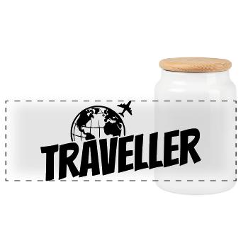 Globetrotter - Voyageur - Voyageur - Boîte à biscuits avec couvercle en bois - blanc - Devant