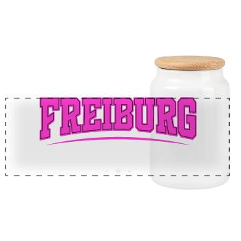 Freiburg Germany College lettering Pink Urban - Panoramic Cookie Jar with Wooden Lid - white - Front