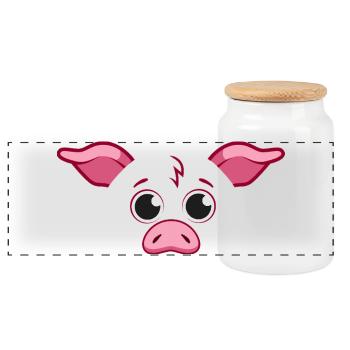 Cute Pig Face Minimalist Pink Animal Art - Panoramic Cookie Jar with Wooden Lid - white - Front