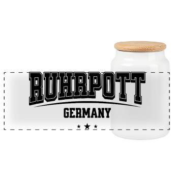 Ruhrpott Typo Outline Heimat Design - Panoramic Cookie Jar with Wooden Lid - white - Front