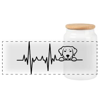 Heartbeat Dog Motif - Heartbeat Dog Heartbeat - Panoramic Cookie Jar with Wooden Lid - white - Front