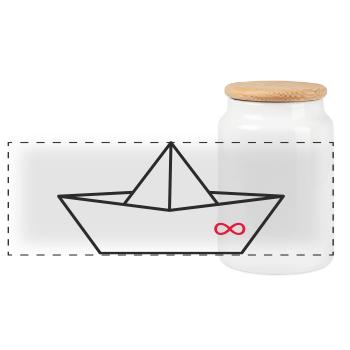 Infinity Sign Origami Boat - Panoramic Cookie Jar with Wooden Lid - white - Front