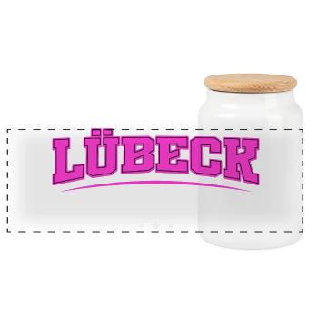 Lübeck Germany Retro Neon Logo Print - Panorama Keksdose mit Holzdeckel - Weiß - Vorne