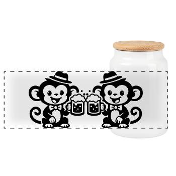 Monkey Beer Team - Panoramic Cookie Jar with Wooden Lid - white - Front