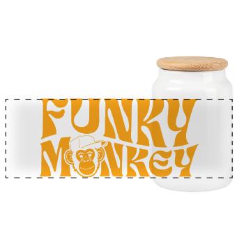 Funky Monkey Retro Typography - Panoramic Cookie Jar with Wooden Lid - white - Front