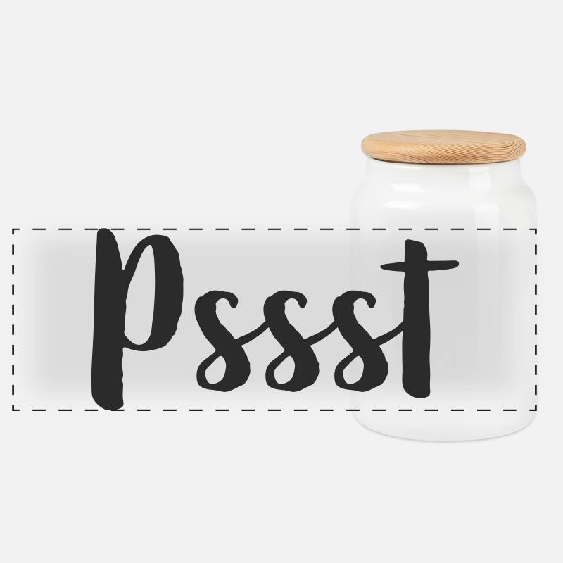 Pssst - silence please - Panoramic Cookie Jar with Wooden Lid - white