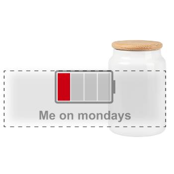 Low Battery Mondays – Low Energy Mood - Panoramic Cookie Jar with Wooden Lid - white - Front
