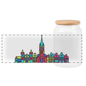 Nijmegen City Skyline Waal Bridge Line Art - Panoramic Cookie Jar with Wooden Lid - white - Front