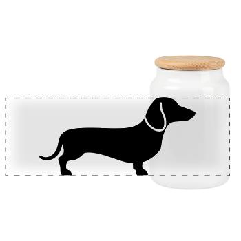 Dackel Teckel Hund Silhouette Vektor - Panorama Keksdose mit Holzdeckel - Weiß - Vorne