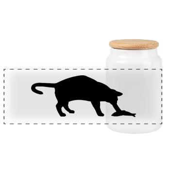 Chat et poisson - Boîte à biscuits avec couvercle en bois - blanc - Devant