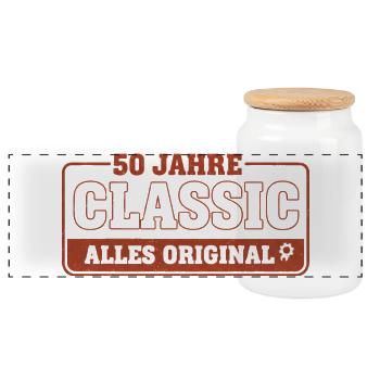 50 Years of Classic – All Original - Panoramic Cookie Jar with Wooden Lid - white - Front