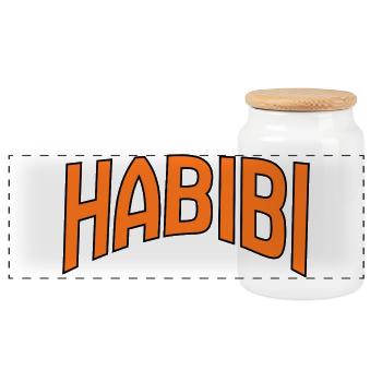 Habibi Kurve Schriftzug Druck - Panorama Keksdose mit Holzdeckel - Weiß - Vorne