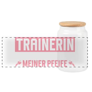 Trainerin Hier tanzt jeder nach meiner Pfeife - Panorama Keksdose mit Holzdeckel - Weiß - Vorne