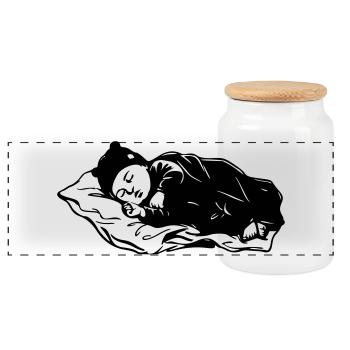 Baby sleeping - Panoramic Cookie Jar with Wooden Lid - white - Front
