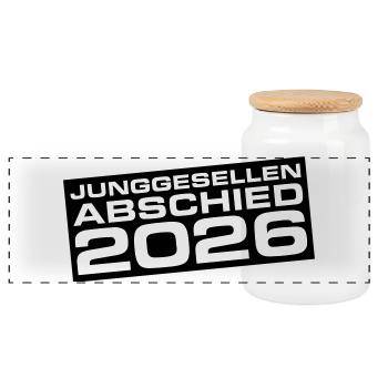 Junggesellenabschied 2026 Jga - Panorama Keksdose mit Holzdeckel - Weiß - Vorne