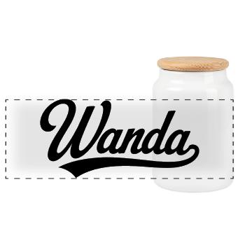 Nom Wanda, premier nom famille - Boîte à biscuits avec couvercle en bois - blanc - Devant