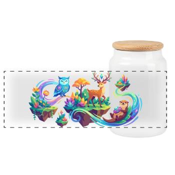 Motif des animaux de la forêt fantastique Rêve de la forêt fantastique - Boîte à biscuits avec couvercle en bois - blanc - Devant