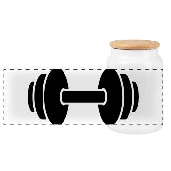 Dumbbell Weightlifting Sport - Panoramic Cookie Jar with Wooden Lid - white - Front