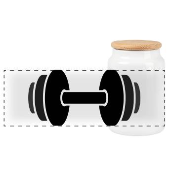 Dumbbell Weights Fitness Gym - Panoramic Cookie Jar with Wooden Lid - white - Front