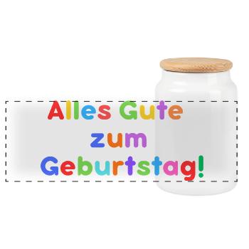 Alles Gute zum Geburtstag - Panorama Keksdose mit Holzdeckel - Weiß - Vorne