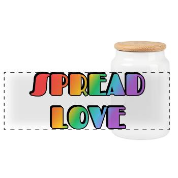 Spread Love Rainbow Typography - Panoramic Cookie Jar with Wooden Lid - white - Front