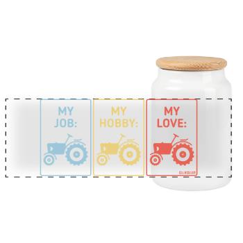Mon travail – Mon passe-temps – Mon amour (Tractor Bauer / 3C) - Boîte à biscuits avec couvercle en bois - blanc - Devant