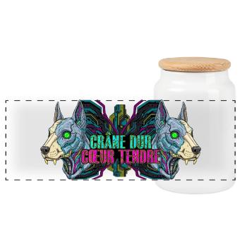CyberDog - Crâne dur Cœur tendre - Boîte à biscuits avec couvercle en bois - blanc - Devant
