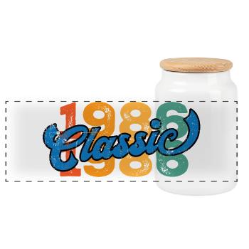 Vintage 1986 - Panorama Keksdose mit Holzdeckel - Weiß - Vorne