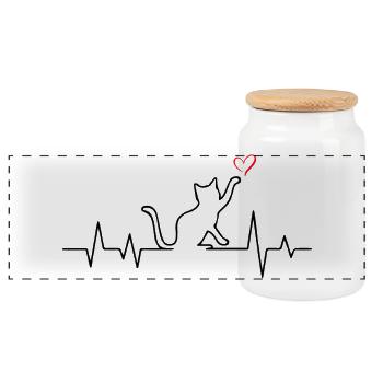 Katze EKG Herzschlag Herz - Panorama Keksdose mit Holzdeckel - Weiß - Vorne