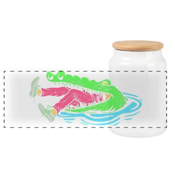 Crocodile Hunting Hunter Hunting - Panoramic Cookie Jar with Wooden Lid - white - Front