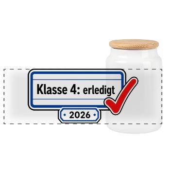 Klasse 4 erledigt 2026 Grundschule Abschluss Check - Panorama Keksdose mit Holzdeckel - Weiß - Vorne