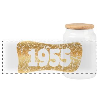 1955 - Panoramic Cookie Jar with Wooden Lid - white - Front