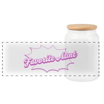 Schriftzug Favorite Aunt für die Lieblingstante - Panorama Keksdose mit Holzdeckel - Weiß - Vorne