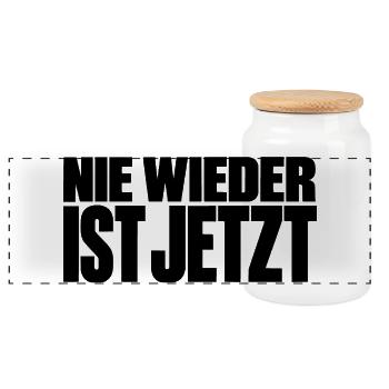 Nie wieder ist jetzt – Statement gegen Rechts - Panorama Keksdose mit Holzdeckel - Weiß - Vorne