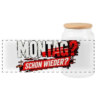 Montag? Schon wieder? - Panorama Keksdose mit Holzdeckel - Weiß - Vorne