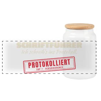 Protokollwitz Schriftführer - Panorama Keksdose mit Holzdeckel - Weiß - Vorne