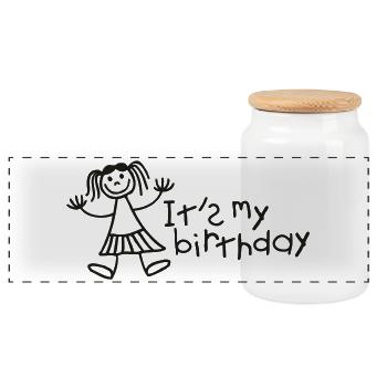 C'est mon anniversaire - Fille - Boîte à biscuits avec couvercle en bois - blanc - Devant