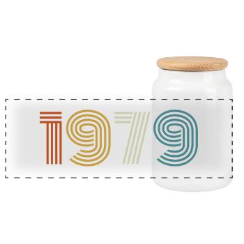 1979 Geschenk 1979 Jahrgang 1979 - Panorama Keksdose mit Holzdeckel - Weiß - Vorne