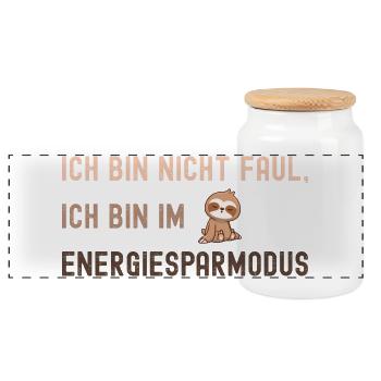 Ich Bin Nicht Faul - Ich Bin Im Energiesparmodus - Panorama Keksdose mit Holzdeckel - Weiß - Vorne