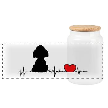 Poodle Heart Frequency - heartbeat black poodle - Panoramic Cookie Jar with Wooden Lid - white - Front