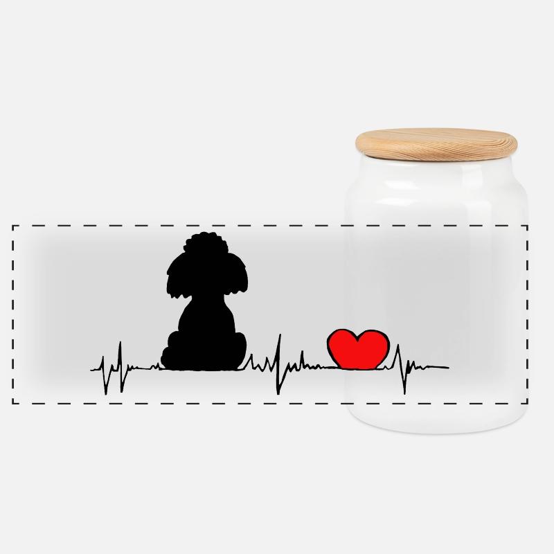 Pudel Herz Frequenz - heartbeat schwarzer Pudel - Panorama Keksdose mit Holzdeckel - Weiß